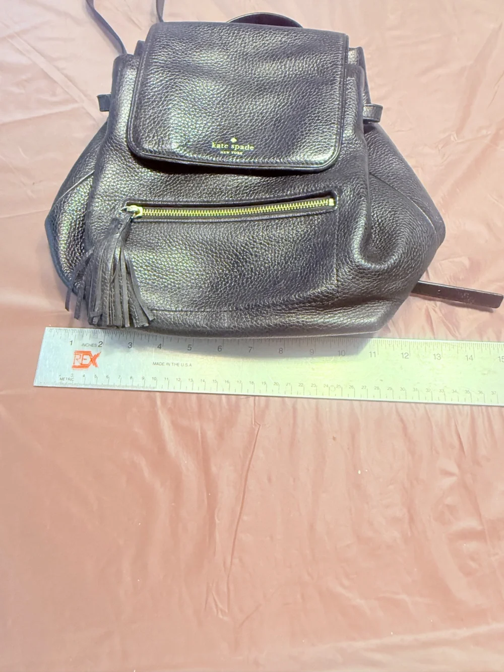 kate spade Black Pebbled Leather Backpack with Gold Hardware